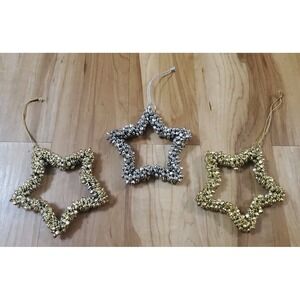 Martha Stewart Jingle Bell Star Ornaments Set 1 Gold 2 Silver Christmas 5.5" Lot